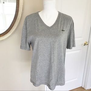 Women’s Lacoste L!VE V-Neck Gray T-Shirt, 6 / Med